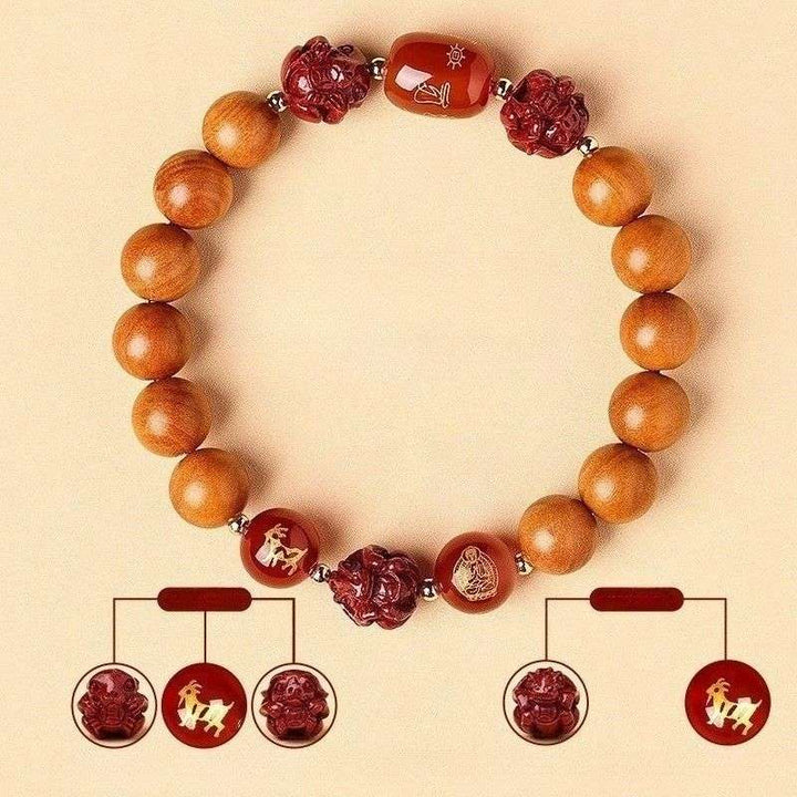 Guardian Zodiac Harmony Peach Wood Bracelet - Wealth • Health • Peace - Goat(10mm)