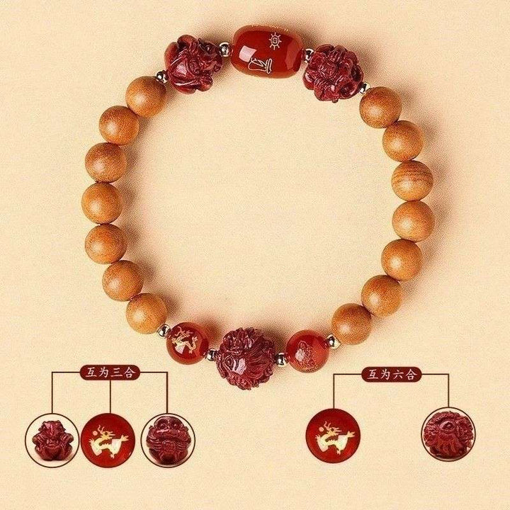Guardian Zodiac Harmony Peach Wood Bracelet - Wealth • Health • Peace - Dragon(8mm)