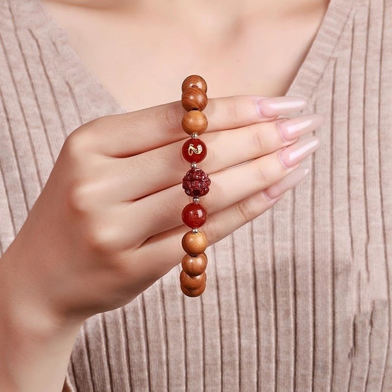 Guardian Zodiac Harmony Peach Wood Bracelet - Wealth • Health • Peace - on-hand