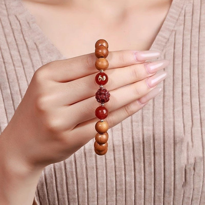 Guardian Zodiac Harmony Peach Wood Bracelet - Wealth • Health • Peace - on-hand