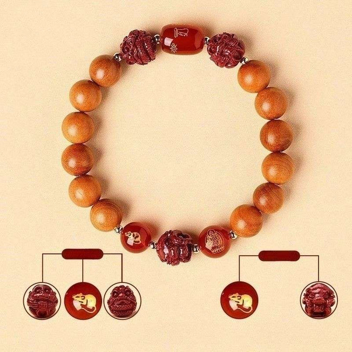 Guardian Zodiac Harmony Peach Wood Bracelet - Wealth • Health • Peace - Rat(10mm)