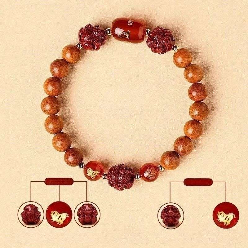 Guardian Zodiac Harmony Peach Wood Bracelet - Wealth • Health • Peace - Pig(8mm)