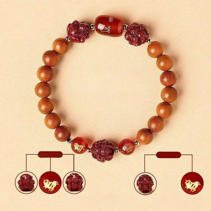 Guardian Zodiac Harmony Peach Wood Bracelet - Wealth • Health • Peace - Pig(8mm)