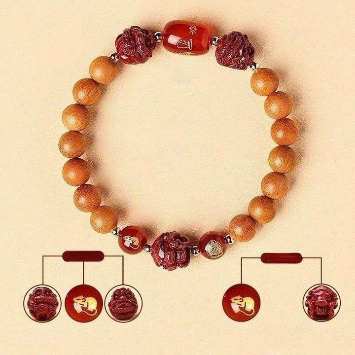 Guardian Zodiac Harmony Peach Wood Bracelet - Wealth • Health • Peace - Rat(8mm)