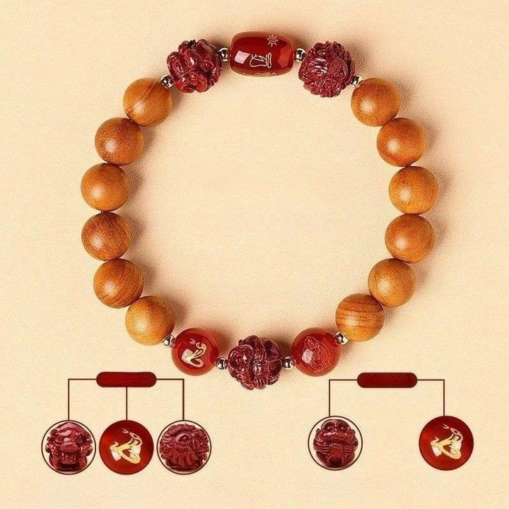 Guardian Zodiac Harmony Peach Wood Bracelet - Wealth • Health • Peace - Snake(10mm)