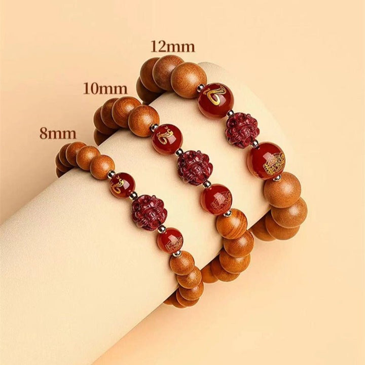 Guardian Zodiac Harmony Peach Wood Bracelet - Wealth • Health • Peace - three size show