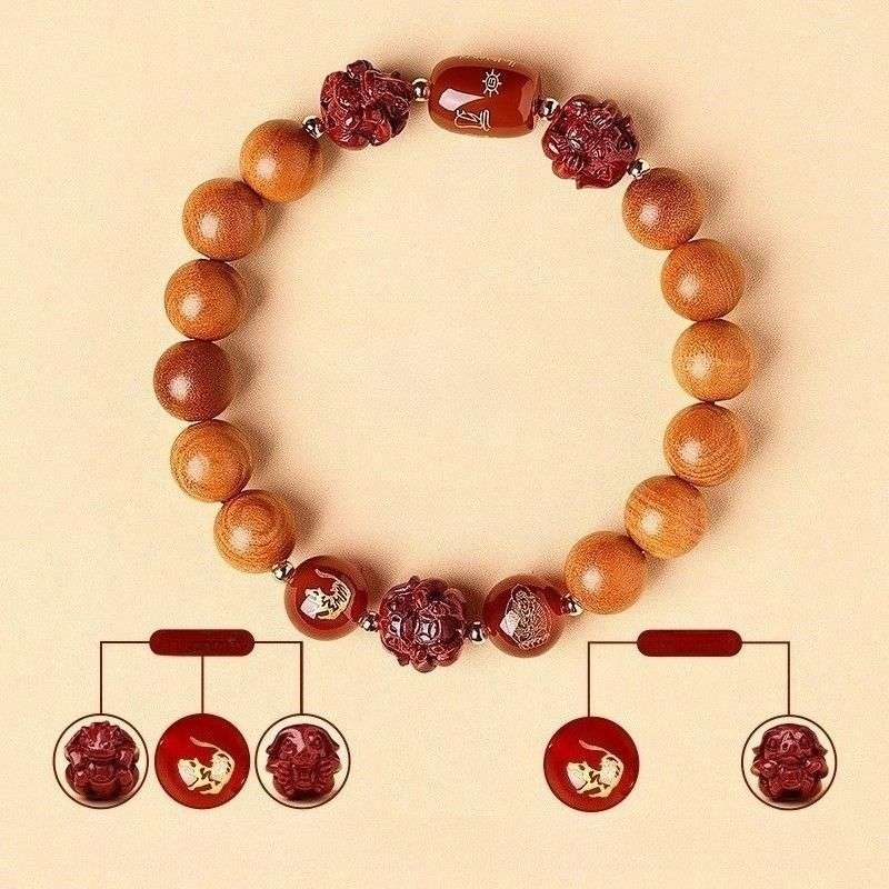 Guardian Zodiac Harmony Peach Wood Bracelet - Wealth • Health • Peace - Tiger(10mm)