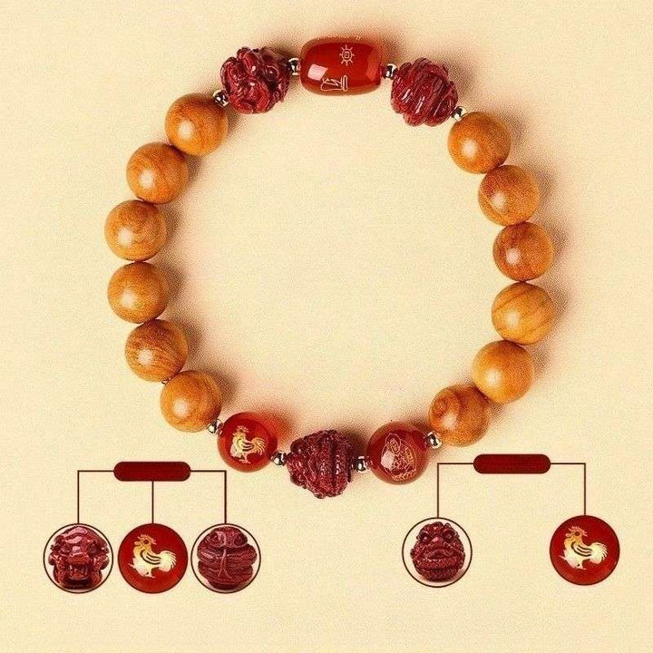 Guardian Zodiac Harmony Peach Wood Bracelet - Wealth • Health • Peace - Rooster(10mm)