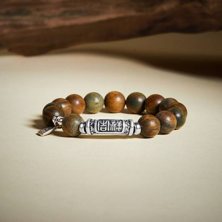 Harmony &amp; Fortune Sandalwood Bracelet With Auspicious Text Charm - front view shot