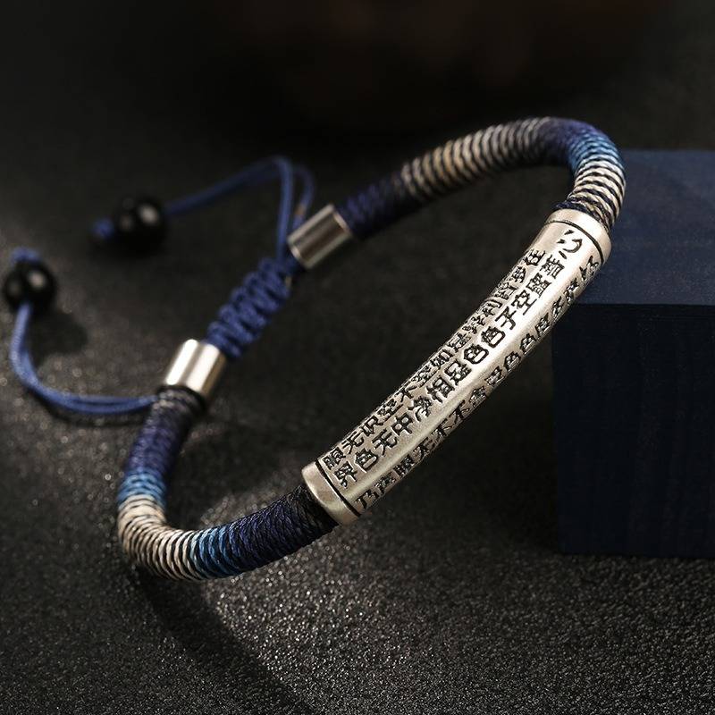 Heart Sutra Blessing Cord Bracelet - Protection &amp; Peace - close up of Heart Sutra