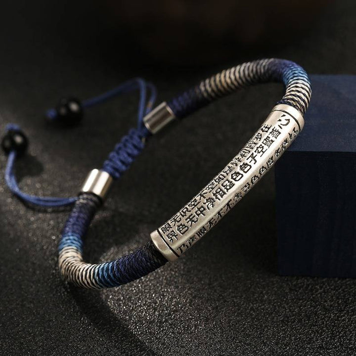 Heart Sutra Blessing Cord Bracelet - Protection &amp; Peace - close up of Heart Sutra