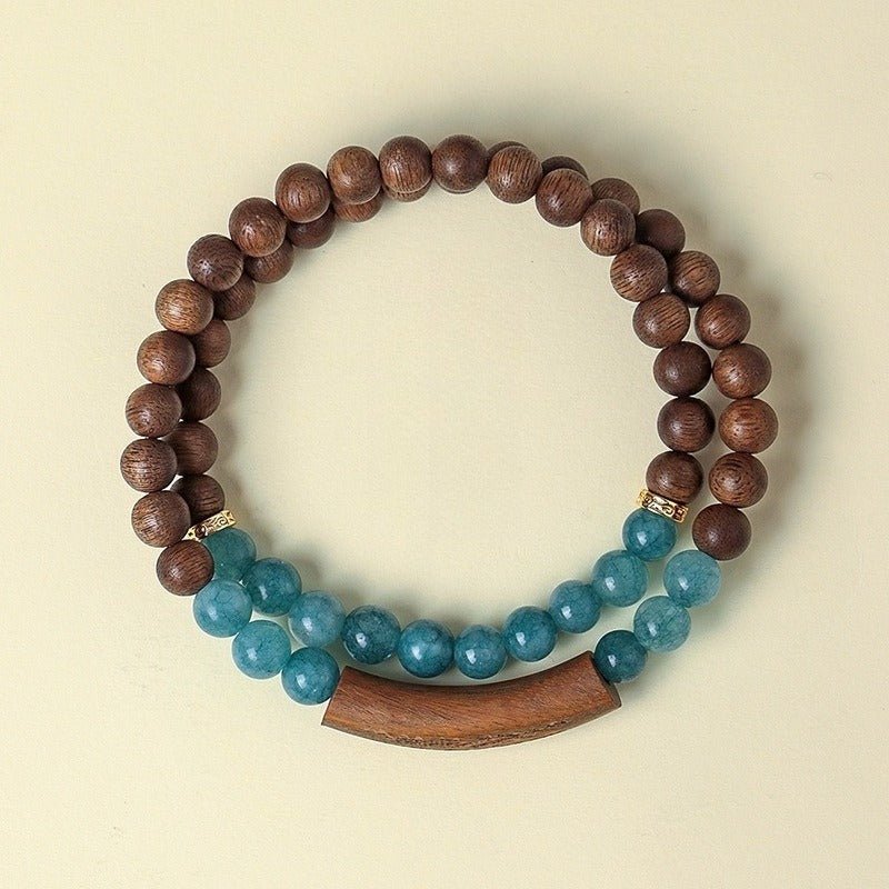 Heart Sutra Mantra Agarwood & Blue Chalcedony Bracelet - Wisdom • Protection • Blessing - top view