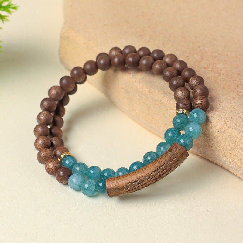Heart Sutra Mantra Agarwood &amp; Blue Chalcedony Bracelet - Wisdom • Protection • Blessing - side view