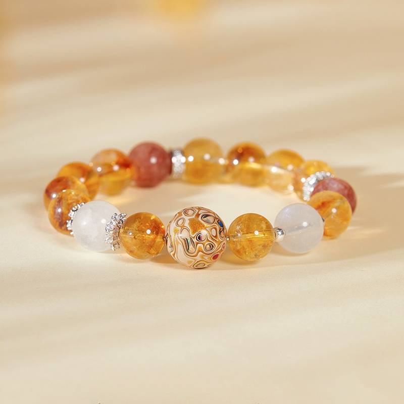 Joyful Serenity & Prosperity Citrine Beaded Bracelet - Abundance • Flow • Renewal - staged shot focus on lacquer master bead