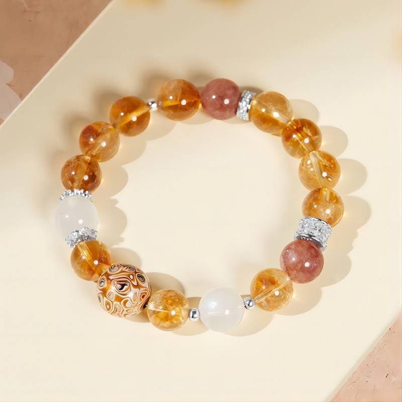 Joyful Serenity & Prosperity Citrine Beaded Bracelet - Abundance • Flow • Renewal - top view staged shot