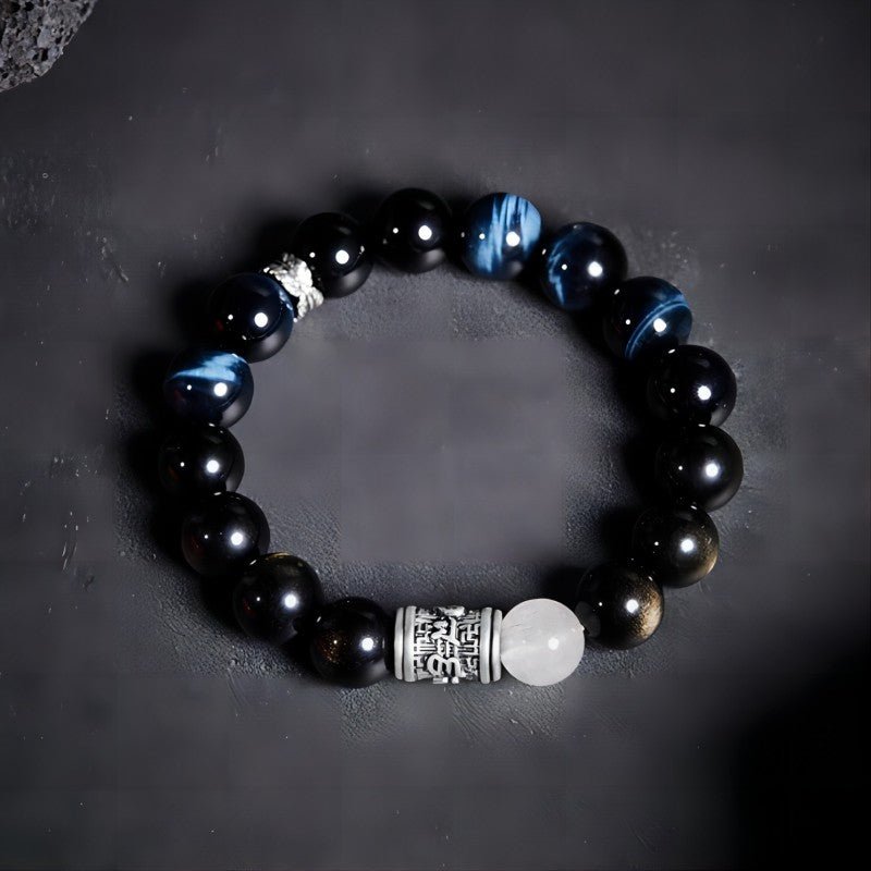Mantra of Fortune Bracelet - Protection & Flow - Staged shot of black obsidian bracelet