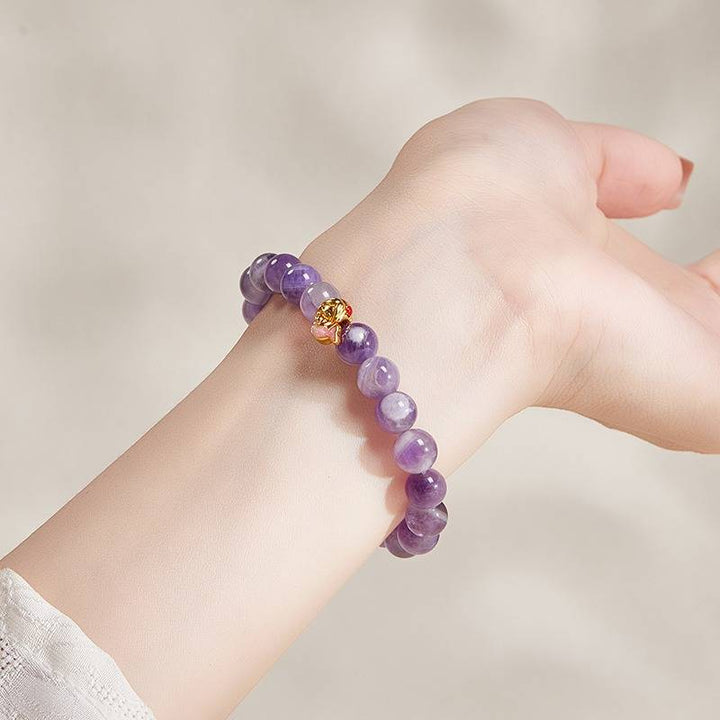 Mermaid Charm Bracelet With Amethyst Beads For Whimsical Style - Magic &amp; Dreams - on-wrist wearing display