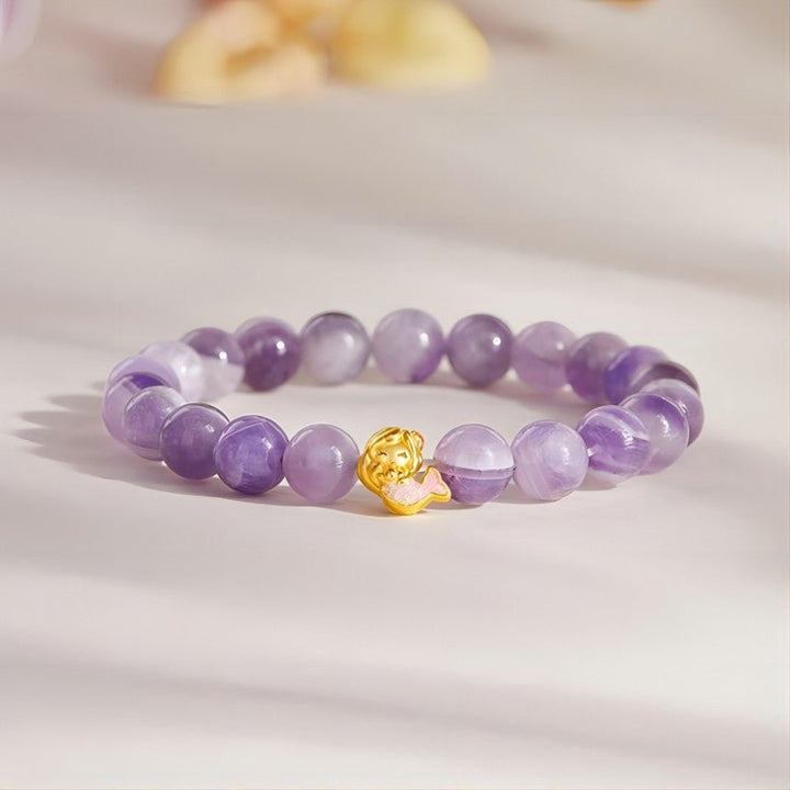 Mermaid Charm Bracelet With Amethyst Beads For Whimsical Style - Magic &amp; Dreams - front view staged shot