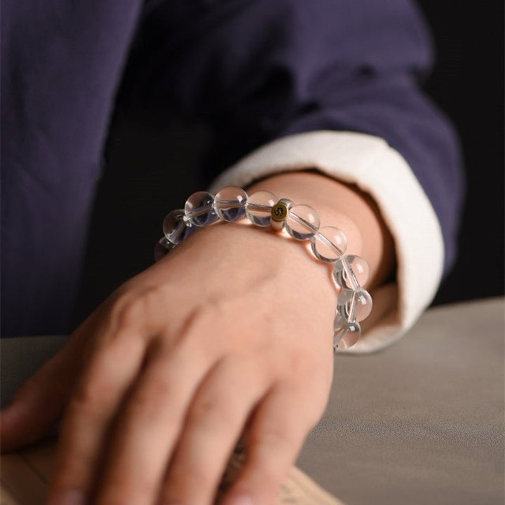 Natural Clear Quartz Zodiac Guardian Bracelet - Clarity • Harmony • Amplification - on wrist 1