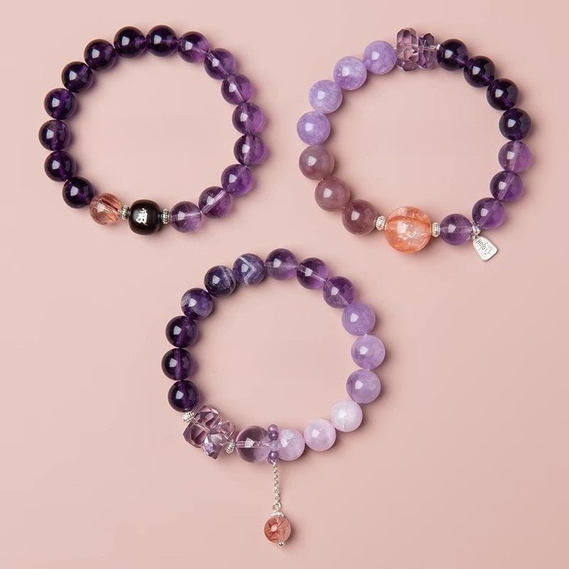 Nine Purple Fire Transformation Bracelet - Calm &amp; Protection - All in one shot of amethyst bracelets