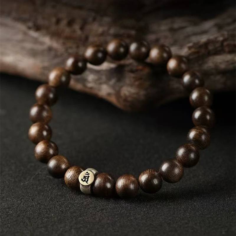 Personal Guardian Sanskrit Zodiac Charm Agarwood Bracelet - Peace & Smooth Fortune - staged shot