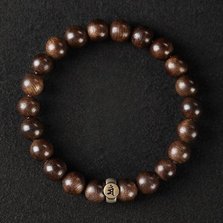 Personal Guardian Sanskrit Zodiac Charm Agarwood Bracelet - Peace &amp; Smooth Fortune - top view staged shot