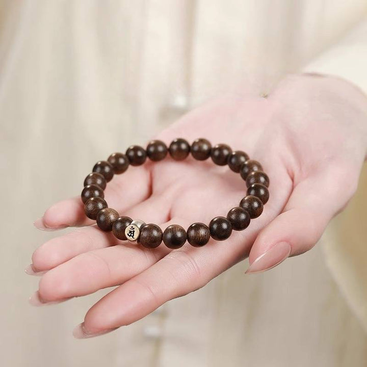 Personal Guardian Sanskrit Zodiac Charm Agarwood Bracelet - Peace &amp; Smooth Fortune - on-hand shot