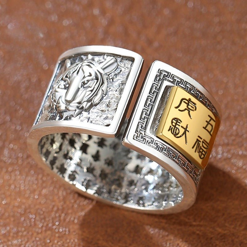 Personalized Chinese Zodiac Animal Ring - Good Fortune & Calm - close up shot of a zodiac animal sliver ring