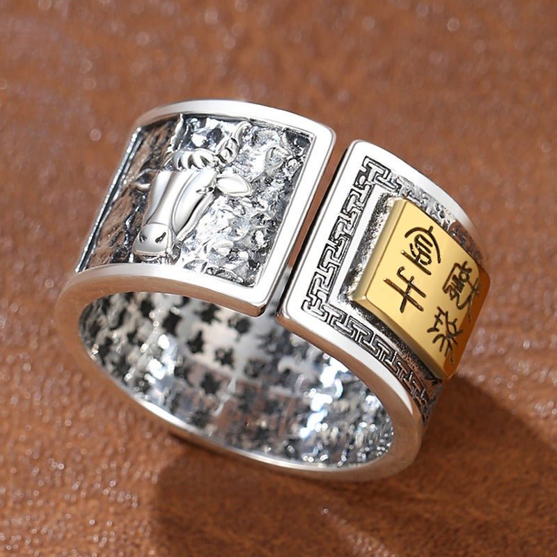 Personalized Chinese Zodiac Animal Ring - Good Fortune &amp; Calm - Sterling Silver Chinese Zodiac Ox Ring