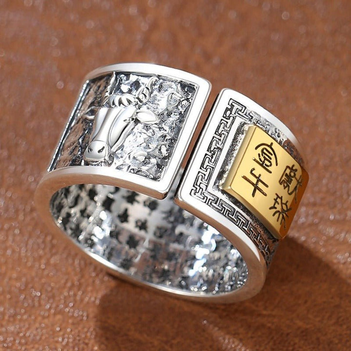 Personalized Chinese Zodiac Animal Ring - Good Fortune &amp; Calm - Sterling Silver Chinese Zodiac Ox Ring