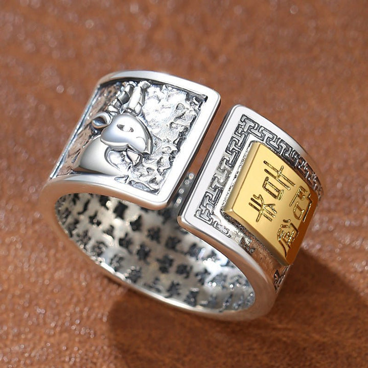 Personalized Chinese Zodiac Animal Ring - Good Fortune &amp; Calm - Sterling Silver Chinese Zodiac Goat Ring