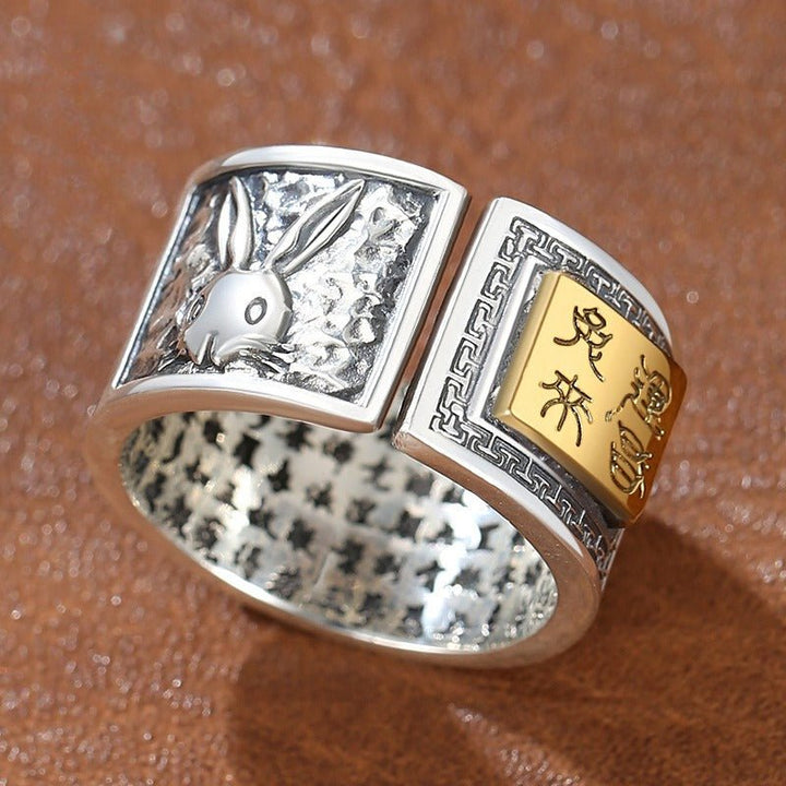 Personalized Chinese Zodiac Animal Ring - Good Fortune &amp; Calm - Sterling Silver Chinese Zodiac Rabbit Ring