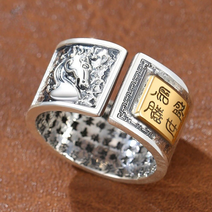 Personalized Chinese Zodiac Animal Ring - Good Fortune &amp; Calm - Sterling Silver Chinese Zodiac Horse Ring