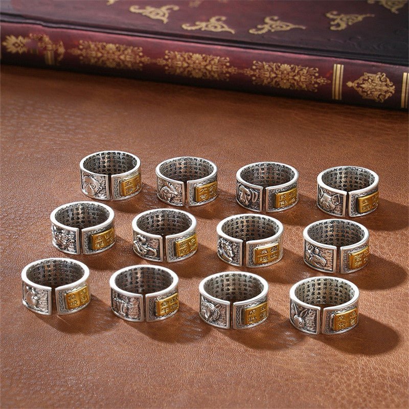 Personalized Chinese Zodiac Animal Ring - Good Fortune & Calm - all zodiac animal sliver rings in one