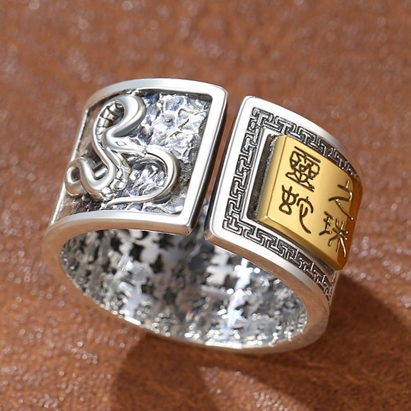 Personalized Chinese Zodiac Animal Ring - Good Fortune &amp; Calm - Sterling Silver Chinese Zodiac Snake Ring