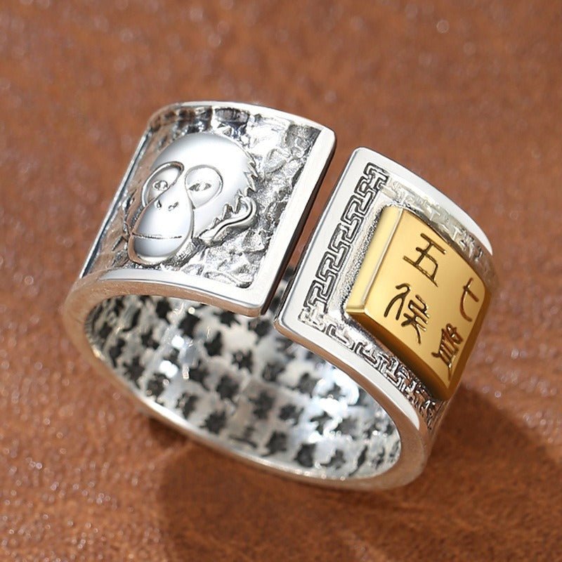 Personalized Chinese Zodiac Animal Ring - Good Fortune &amp; Calm - Sterling Silver Chinese Zodiac Monkey Ring