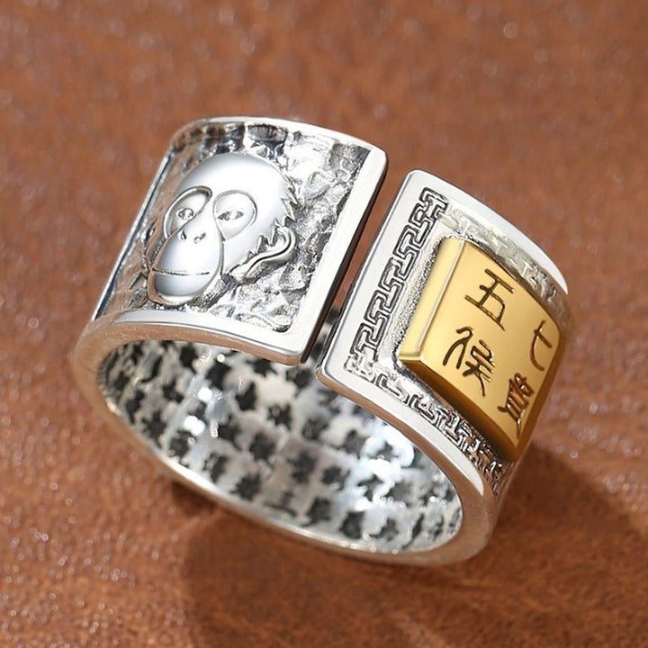 Personalized Chinese Zodiac Animal Ring - Good Fortune &amp; Calm - Sterling Silver Chinese Zodiac Monkey Ring