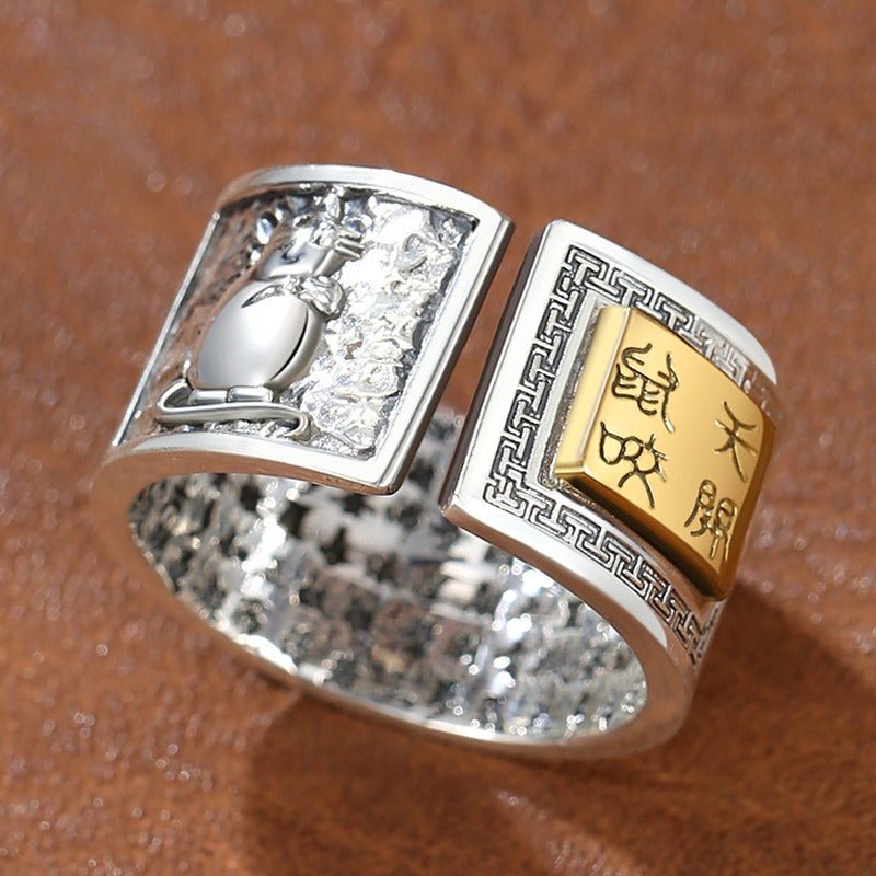 Personalized Chinese Zodiac Animal Ring - Good Fortune &amp; Calm - Sterling Silver Chinese Zodiac Rat Ring
