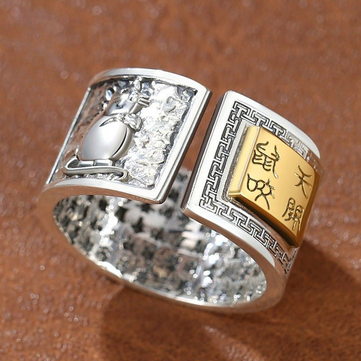 Personalized Chinese Zodiac Animal Ring - Good Fortune &amp; Calm - Sterling Silver Chinese Zodiac Rat Ring