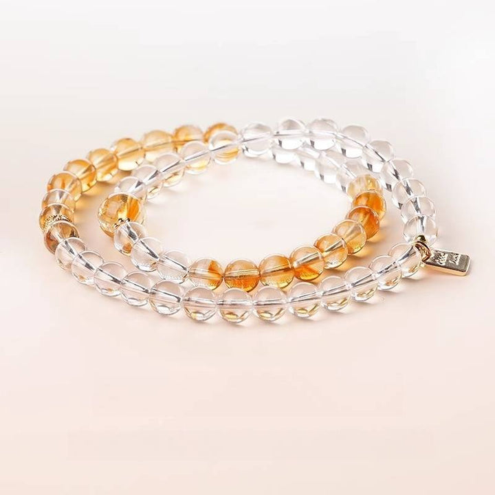 Prosperity &amp; Guardian Double Wrap Crystal Bracelet - Harmony &amp; Clarity - Clear Quartz+Citrine Style