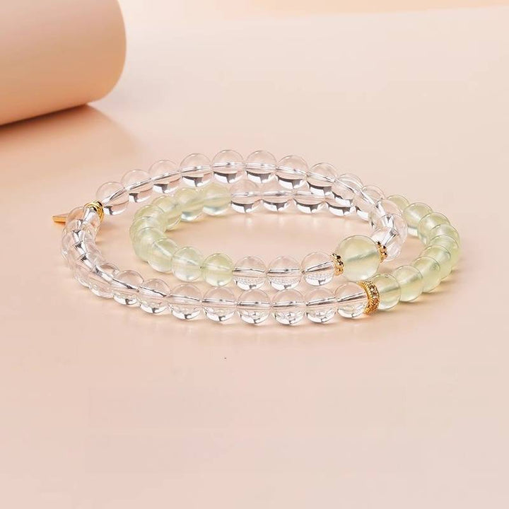Prosperity &amp; Guardian Double Wrap Crystal Bracelet - Harmony &amp; Clarity - Clear Quartz+Grape Jade Style