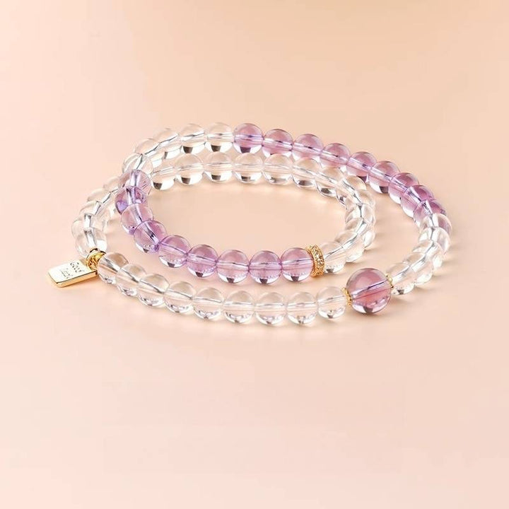 Prosperity &amp; Guardian Double Wrap Crystal Bracelet - Harmony &amp; Clarity - Clear Quartz+Amethyst Style
