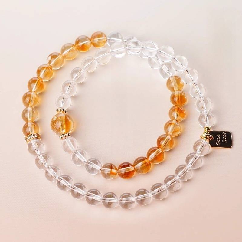 Prosperity &amp; Guardian Double Wrap Crystal Bracelet - Harmony &amp; Clarity - Top view staged shot