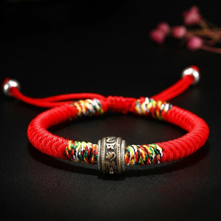 Protection Mantra Charm Bracelet - Peace &amp; Auspicious Blessing - The Six-Syllable Mantra+Red Style