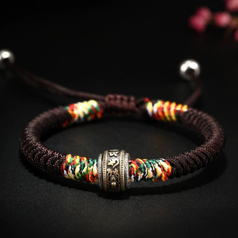 Protection Mantra Charm Bracelet - Peace &amp; Auspicious Blessing - The Six-Syllable Mantra+Brown Style