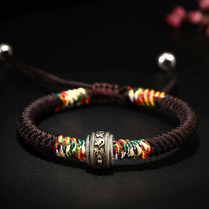 Protection Mantra Charm Bracelet - Peace &amp; Auspicious Blessing - The Six-Syllable Mantra+Brown Style
