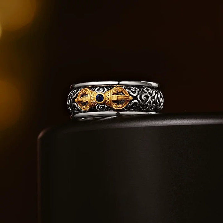 Protection Vajra Charm Ring - Good Fortune &amp; Calm - side view shot of the sterling sliver ring