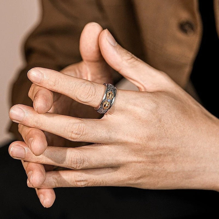 Protection Vajra Charm Ring - Good Fortune &amp; Calm - on-wrist shot of the sterling sliver ring