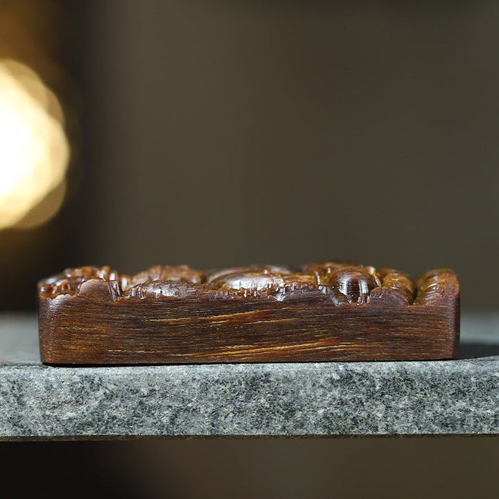Protective Buddha &amp; Celestial Dragon Pendant - Blessing &amp; Peace - Agarwood Pendant side view