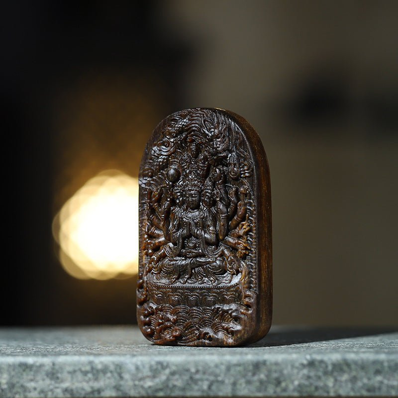 Protective Thousand-Handed Avalokitesvara Pendant - Blessing & Peace - second front view of the agarwood pendant